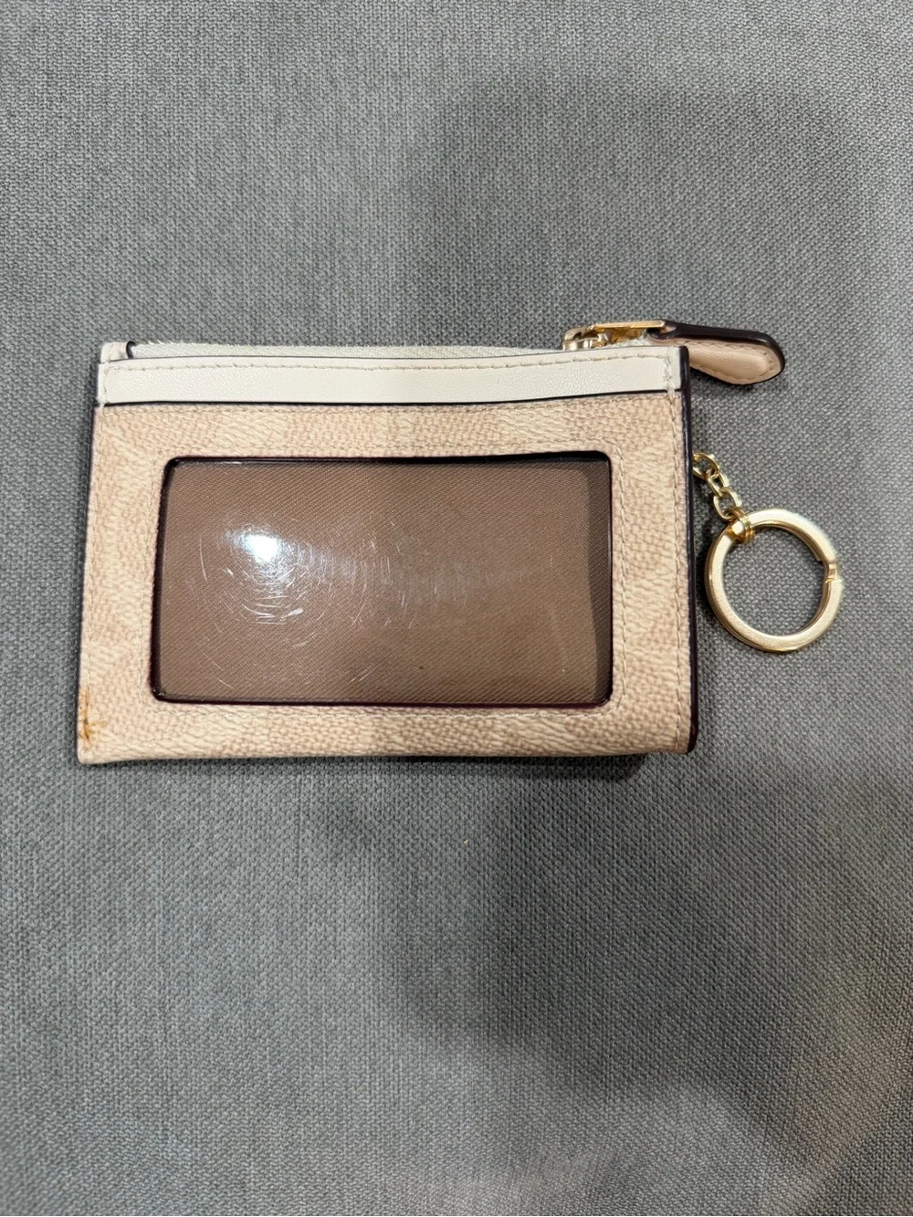 Coach Pale Pink Signature Card Case with Gold Key Ring